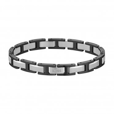 Mens NOLAN 2 Colour Black/Steel Link Bracelet 1580794