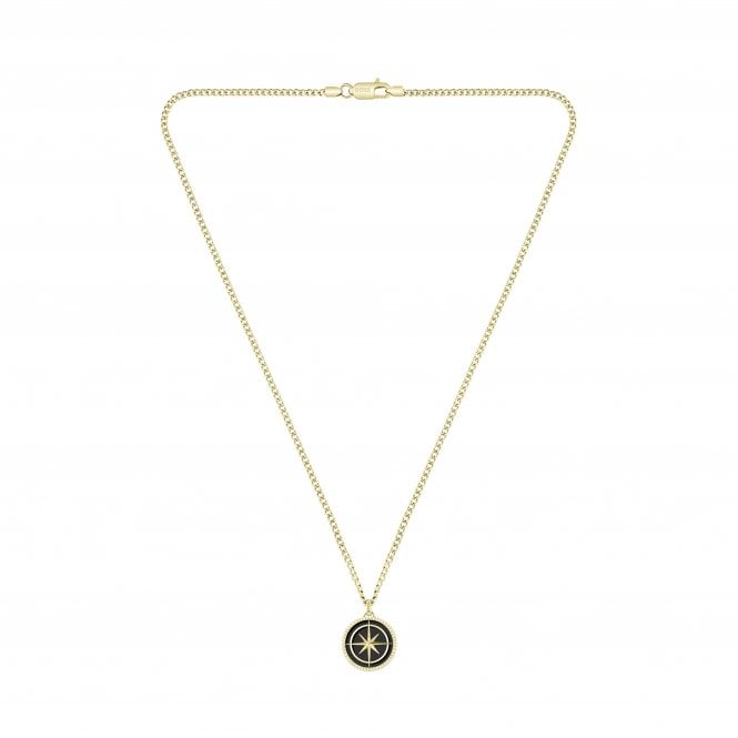 Boss Mens NORTH Gold Plated and Black Compass Pendant & Chain 1580842