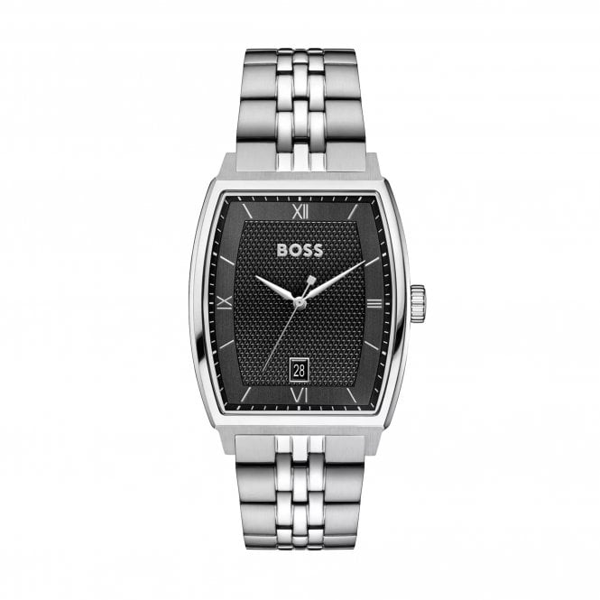 Boss Mens PRINCIPLE Rectangle Black Dial Stainless Steel Bracelet Watch 1514353