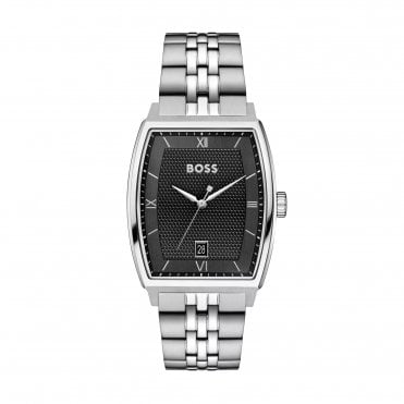 Mens PRINCIPLE Rectangle Black Dial Stainless Steel Bracelet Watch 1514353