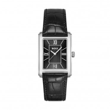 Mens PRINCIPLE Rectangular Black Date Dial Black Strap Watch 1514277