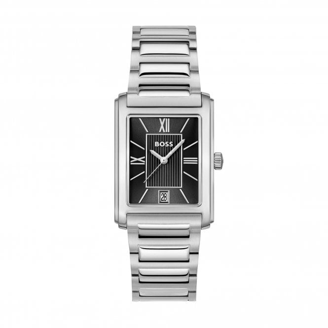 Boss Mens PRINCIPLE Rectangular Black Dial Stainless Steel Bracelet Watch 1514297