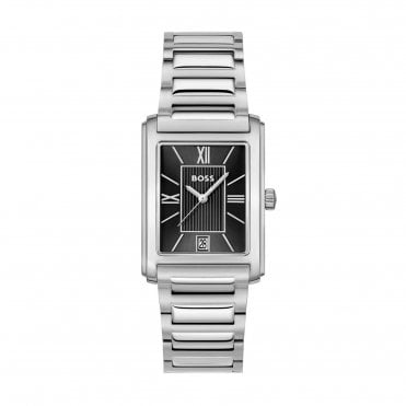 Mens PRINCIPLE Rectangular Black Dial Stainless Steel Bracelet Watch 1514297