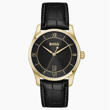 Mens PRINCIPLE Round Black Date Dial Black Strap Watch 1514364