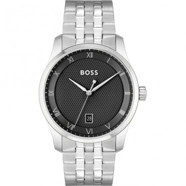 Mens PRINCIPLE Round Black Date Dial Stainless Steel Bracelet Watch 1514123