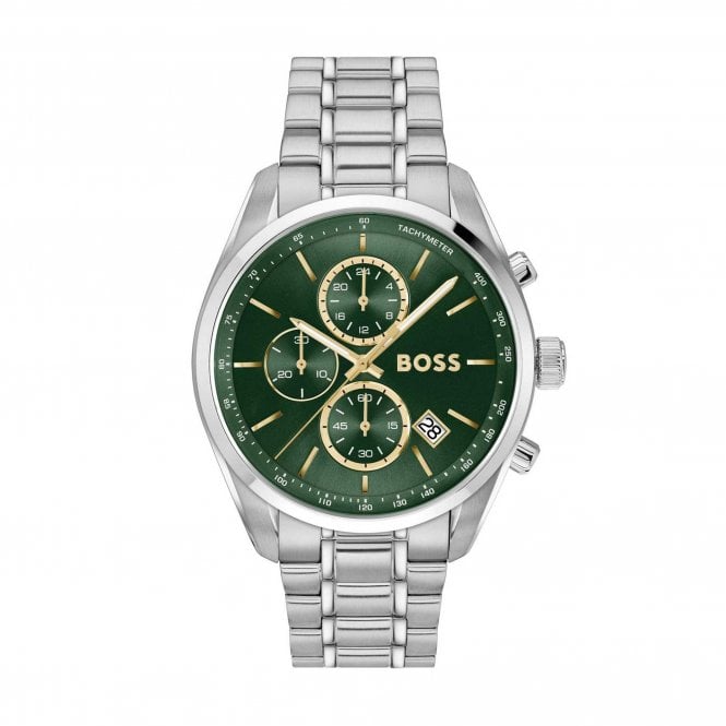 Boss Mens Round Grand Prix 44 Green & Gold Chronograph Dial Watch 1514266