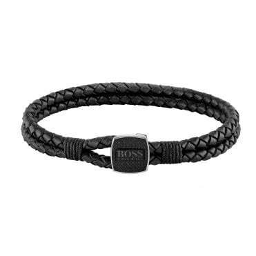 Mens Seal Black Leather Bracelet 1580047M