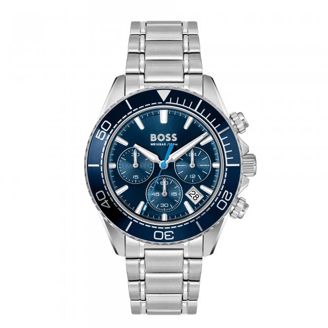 Boss Mens SEALINER Round Blue Chronograph Date Dial Stainless Steel Bracelet Watch 1514322