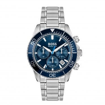 Mens SEALINER Round Blue Chronograph Date Dial Stainless Steel Bracelet Watch 1514322