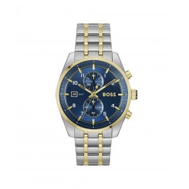 Mens SKYTRAVELLER Round Blue Chronograph Dial 2 Colour Bracelet Watch 1514247