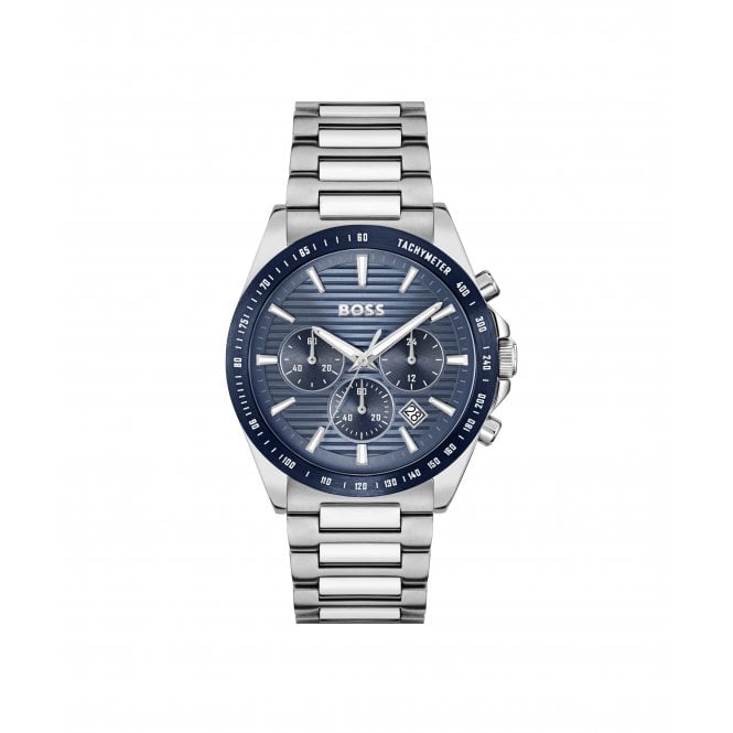 Boss Mens STRIKE CHRONO Round Blue Chronograph Dial Stainless Steel Bracelet Watch 1514240