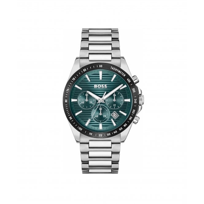 Boss Mens STRIKE CHRONO Round Green Chronograph Dial Stainless Steel Bracelet Watch 1514241
