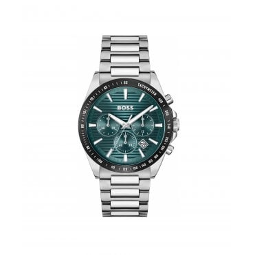 Mens STRIKE CHRONO Round Green Chronograph Dial Stainless Steel Bracelet Watch 1514241