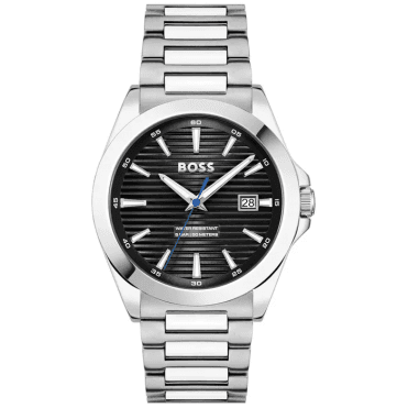 Mens STRIKE Round black Date Dial Stainless Steel Bracelet Watch 1514170