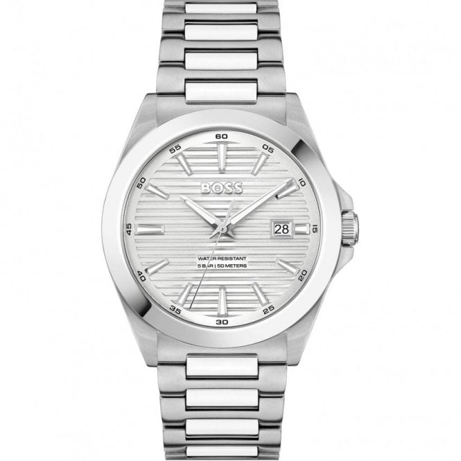Boss Mens STRIKE Round Silver Date Dial Bracelet Watch 1514176