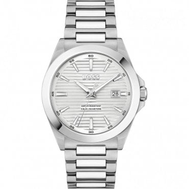 Mens STRIKE Round Silver Date Dial Bracelet Watch 1514176