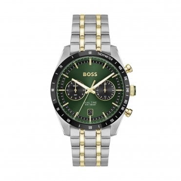 Mens TOURMASTER Round Green Chronograph Dial 2 Colour Bracelet Watch 1514287