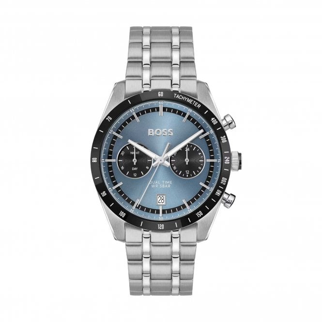 Boss Mens TOURMASTER Round Pale Blue Chronograph Dial Stainless Steel Bracelet Watch 1514286