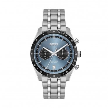 Mens TOURMASTER Round Pale Blue Chronograph Dial Stainless Steel Bracelet Watch 1514286
