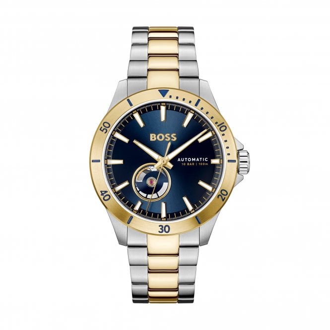 Boss Mens TROPER AUTOMATIC Round Blue Dial Bracelet Watch 15144201