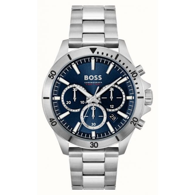 Boss Mens #TROPER Blue Chronograph Dial Stainless Steel Bracelet Watch 1514069