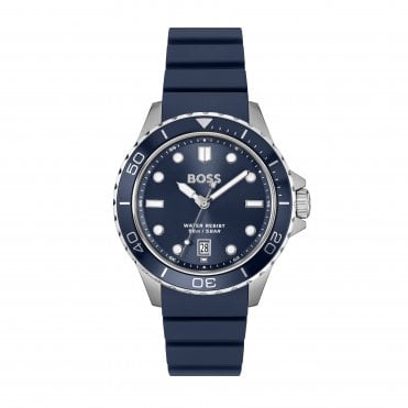 Mens TROPER SPORT Round Blue Date Dial Blue Silicon Strap Watch 1514292