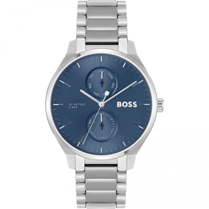 Boss Mens TYLER Round Blue Multi Dial Stainless Steel Bracelet Watch 1514106