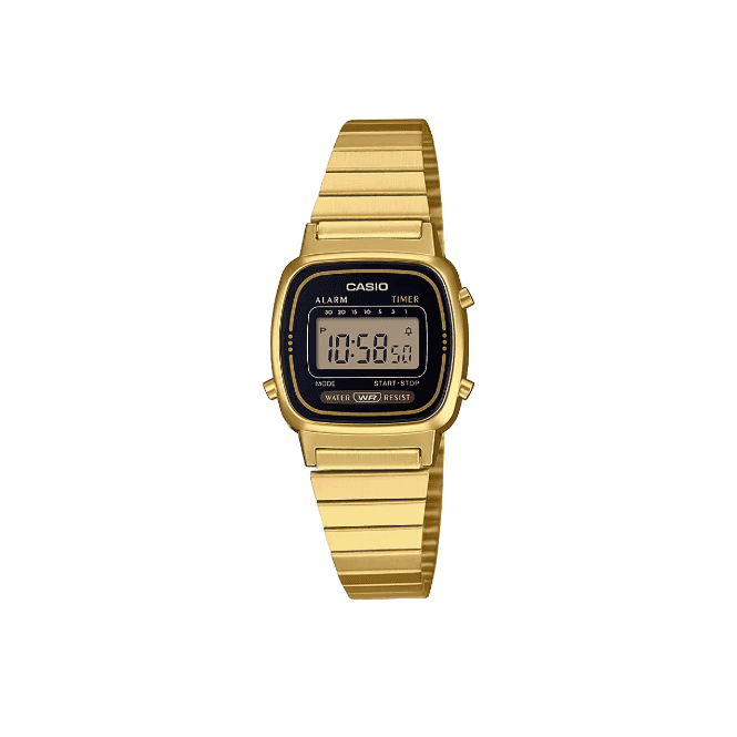 Casio Vintage Black Digital Display Gold Plated Bracelet Watch LA670WEGA-1EF