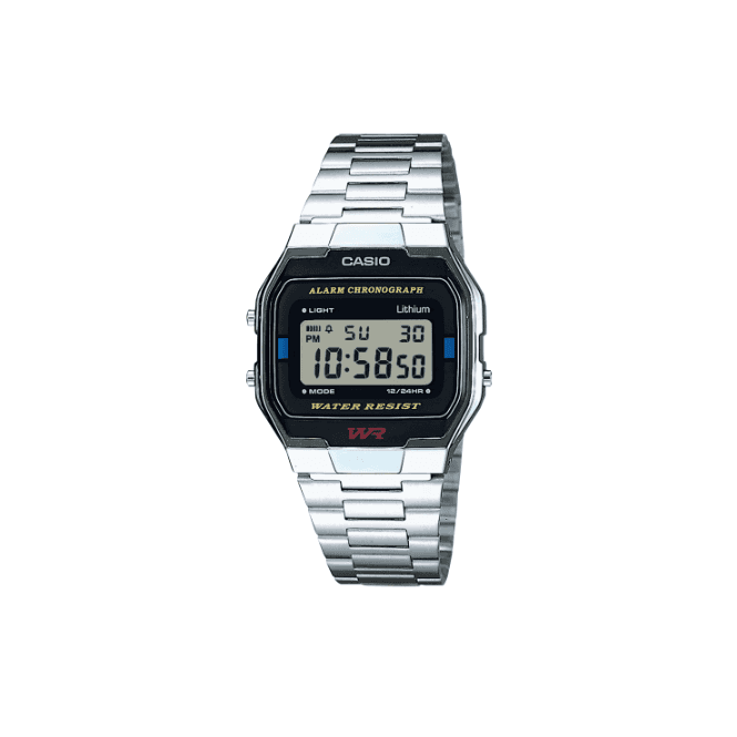 Casio Vintage Black Digital Display Stainless Steel Bracelet Watch A163WA-1QES