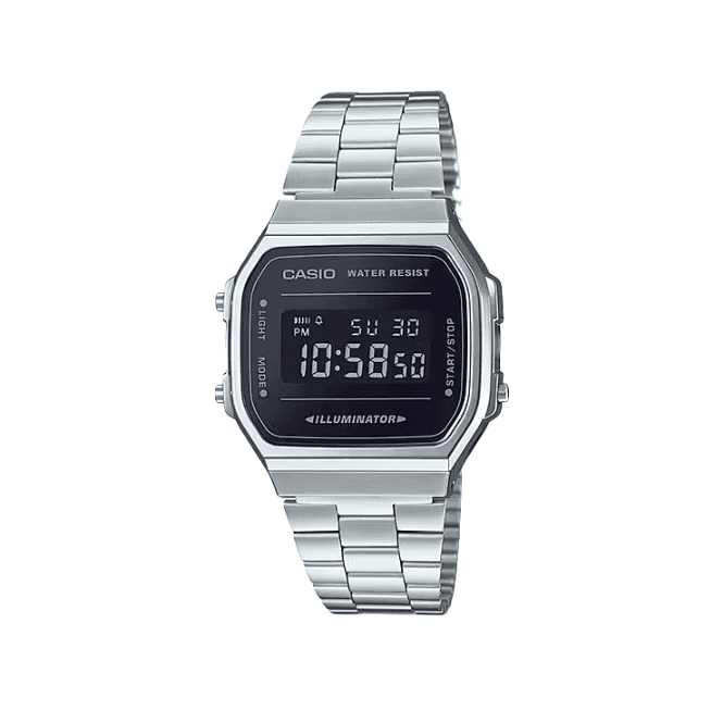 Casio Vintage Black Digital Display Stainless Steel Bracelet Watch A168WEM-1EF