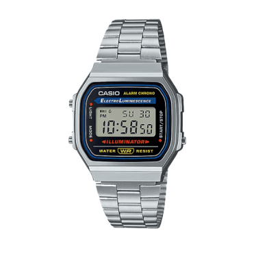Vintage Blue & Black Digital Display Stainless Steel Bracelet Watch A168WA-1YES