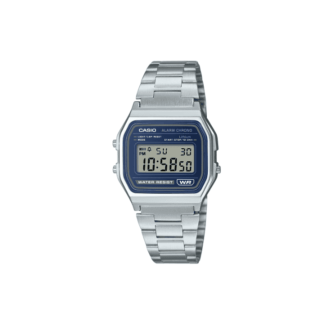 Casio Vintage Blue Digital Display Stainless Steel Bracelet Watch A158WEA-2EF