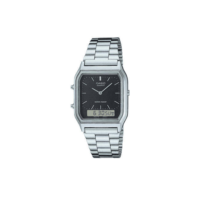 Casio Vintage Digital & Analogue Black Dial Stainless Steel Bracelet Watch AQ-230A-1DMQYES