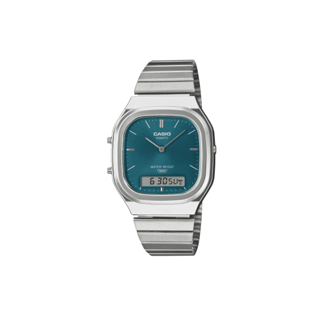 Casio Vintage Digital & Analogue Blue Dial Stainless Steel Bracelet Watch AQ-240E-3AEF