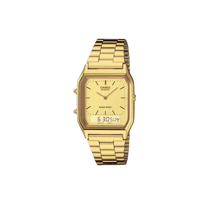 Casio Vintage Digital & Analogue Gold Dial Gold Plated Bracelet Watch AQ-230GA-9DMQYES