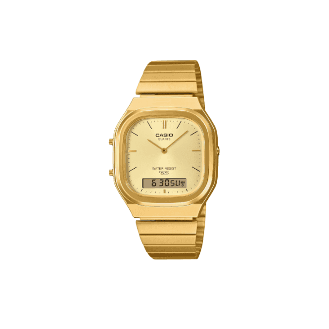 Casio Vintage Digital & Analogue Gold Dial Gold Plated Bracelet Watch AQ-240EG-9AEF