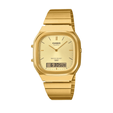 Vintage Digital & Analogue Gold Dial Gold Plated Bracelet Watch AQ-240EG-9AEF