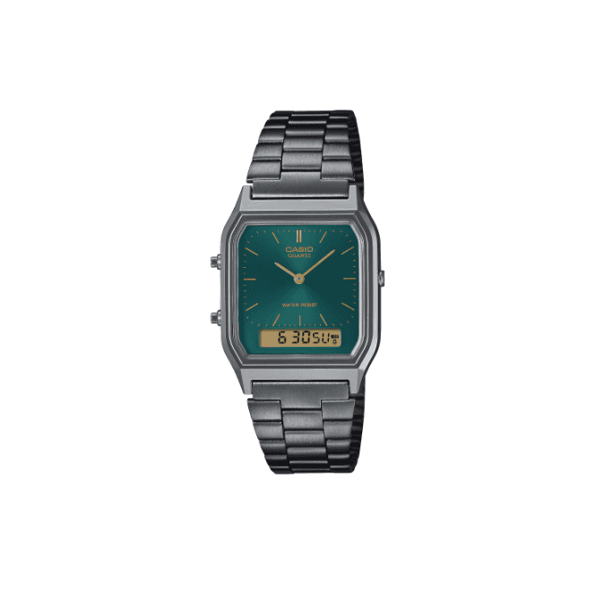Casio Vintage Digital & Analogue Teal Dial Gunmetal Bracelet Watch AQ-230EGG-3AEF