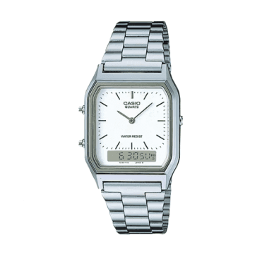Vintage Digital & Analogue White Dial Stainless Steel Bracelet Watch AQ-230A-7DMQYES