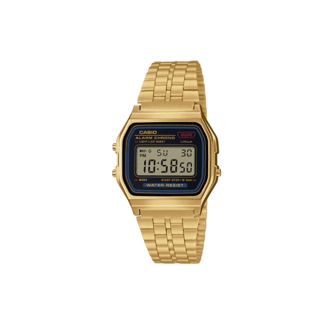 Casio Vintage Digital Blue & Black Accents Gold Plated Bracelet Watch A159WGEA-1EF