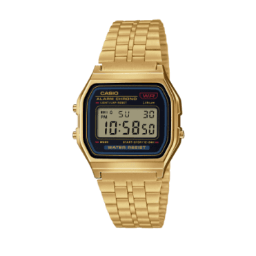 Vintage Digital Blue & Black Accents Gold Plated Bracelet Watch A159WGEA-1EF