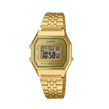 Vintage Gold with Green Accents Digital Display Gold Plated Bracelet Watch LA670WEGV-9AEF