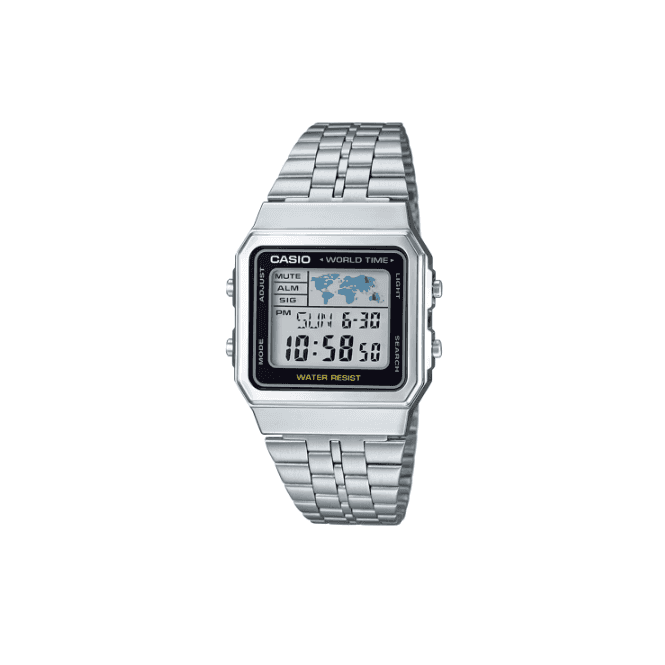 Casio Vintage White & Black Digital Display Stainless Steel Bracelet Watch A500WEA-1EF