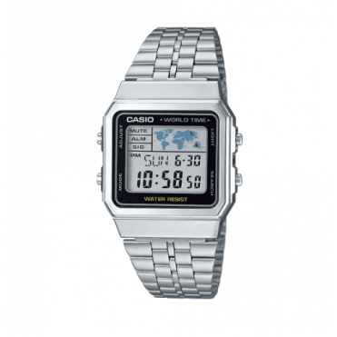 Vintage White & Black Digital Display Stainless Steel Bracelet Watch A500WEA-1EF