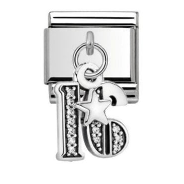 16 & Star Silver Drop Charm
