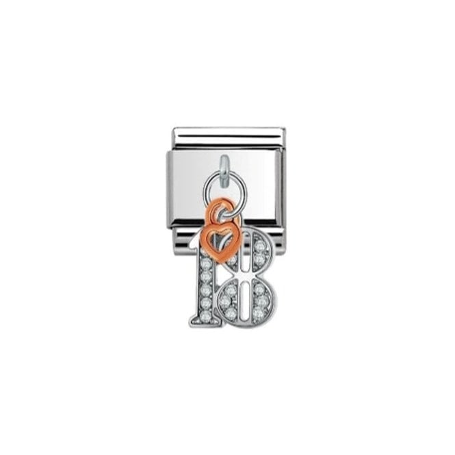 Charmlinks 18 & Heart Drop Rose Silver Charm
