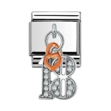 18 & Heart Drop Rose Silver Charm