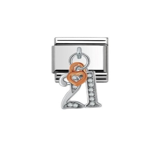 Charmlinks 21 & Heart Drop Rose Silver Charm