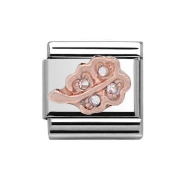 4 Leaf Clover Stone Set Rose Silver Char