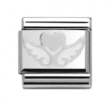 Angel Wings White Enamel Silver Charm